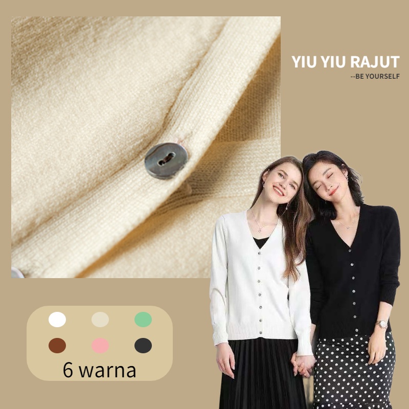 YIU YIU Rajut - Cardigan Kancing Wanita Rajut Premium Polos Lengan Panjang Outer Rajut