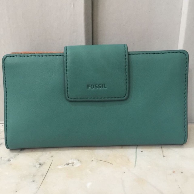 FOSSIL emma tab teal green original wallet dompet real leather authentic