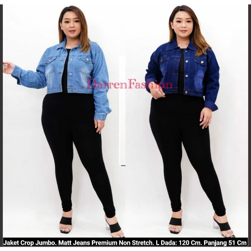 Jaket Crop Jeans Jumbo Big Size Wanita