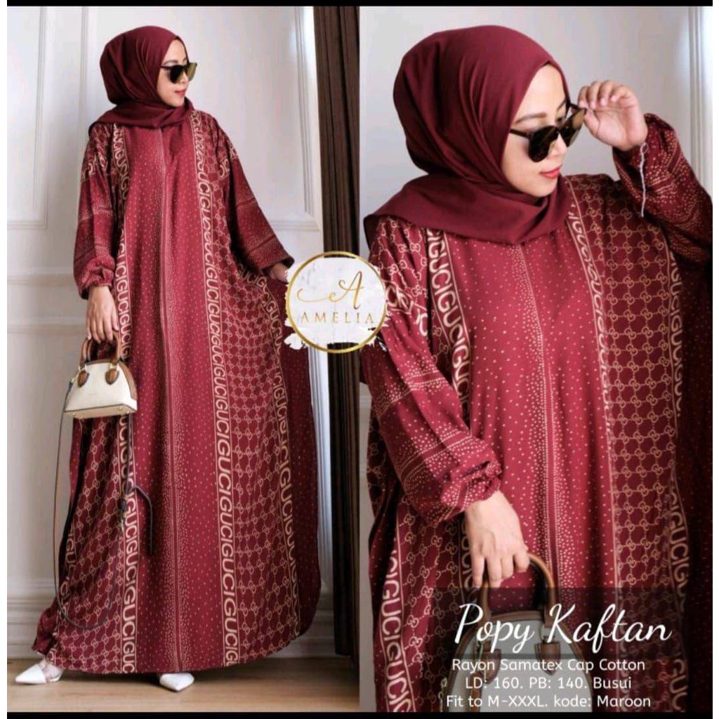 Popy Kaftan Wanita Rayon Premium Kaftan Jumbo Batik Dress Gamis Bigsize LD 160 cm
