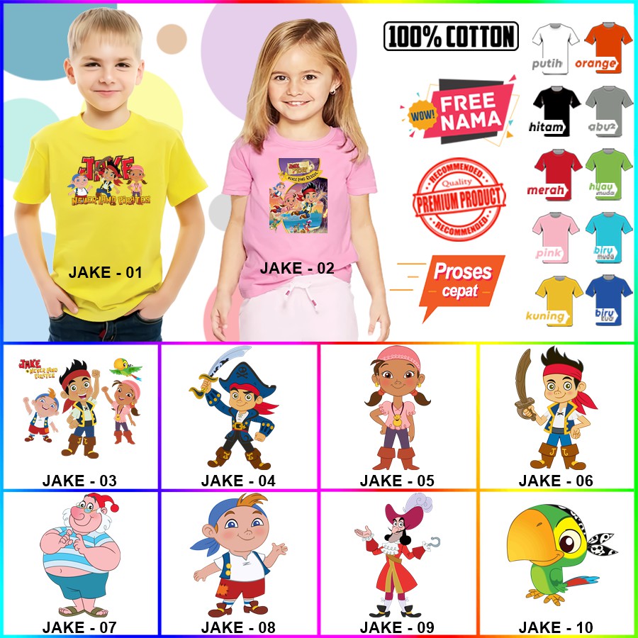 Baju Kaos ANAK DAN DEWASA JAKE NEVERLAND COUPLE (FREE NAMA)