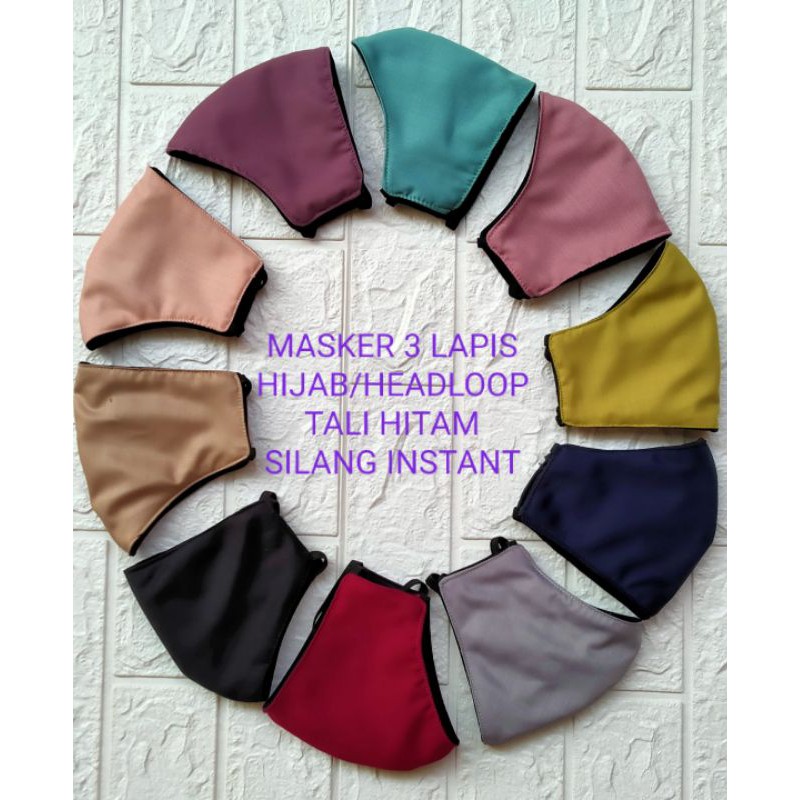 MASKER KAIN 3 LAPIS HIJAB HEADLOOP POLOS MOTIF KATUN