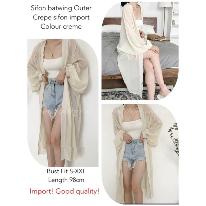 Outer Wanita Putih/ Outer Wabita Korea/ Outer Formal/ Outer Murah KX674 Sifon Batwing Import Cream