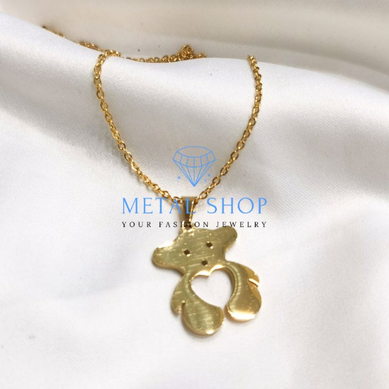 Kalung set liontin anting titanium terlaris model Teddy Bear love