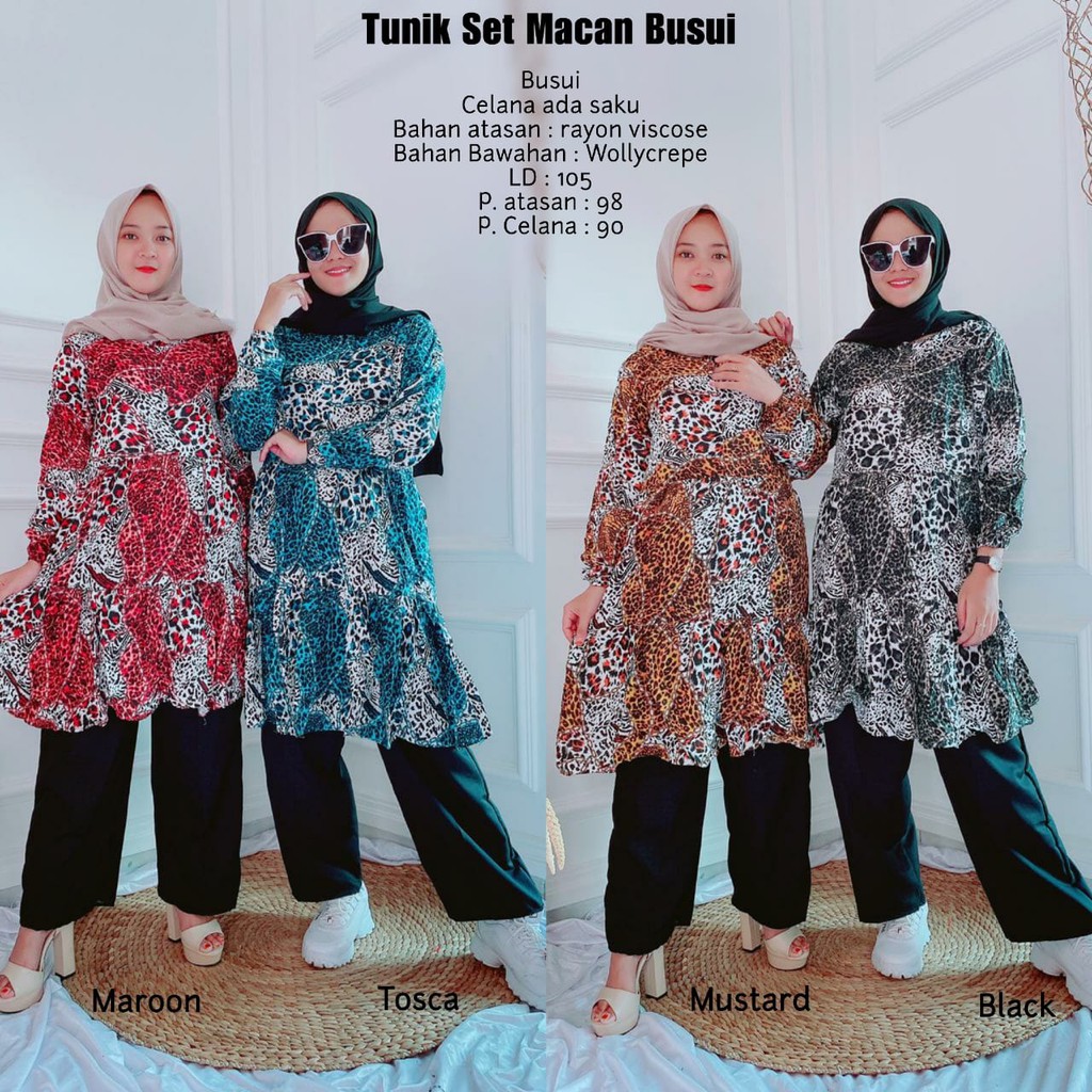 One Set Tunik Rayon Motif Macan Ayla  Meydina Zarrah Macan