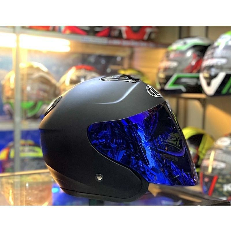 HELM KYT KYOTO MERK DYR PAKET GANTENG  (KYOTO REPLIKA)-Hitam dof kaca biru