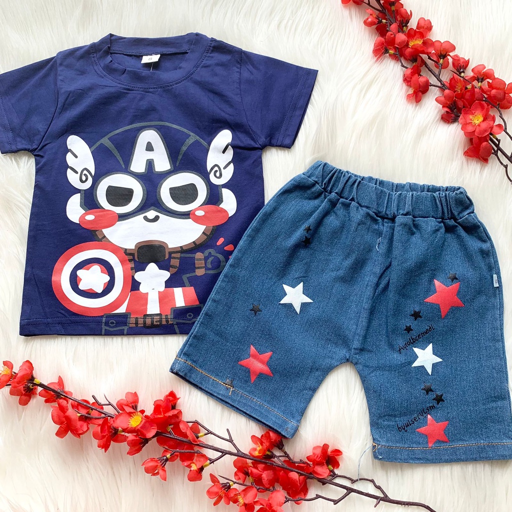 Baju setelan kaos celana pendek bayi cowok anak laki laki lucu fashion murah bahan adem nyaman -sup