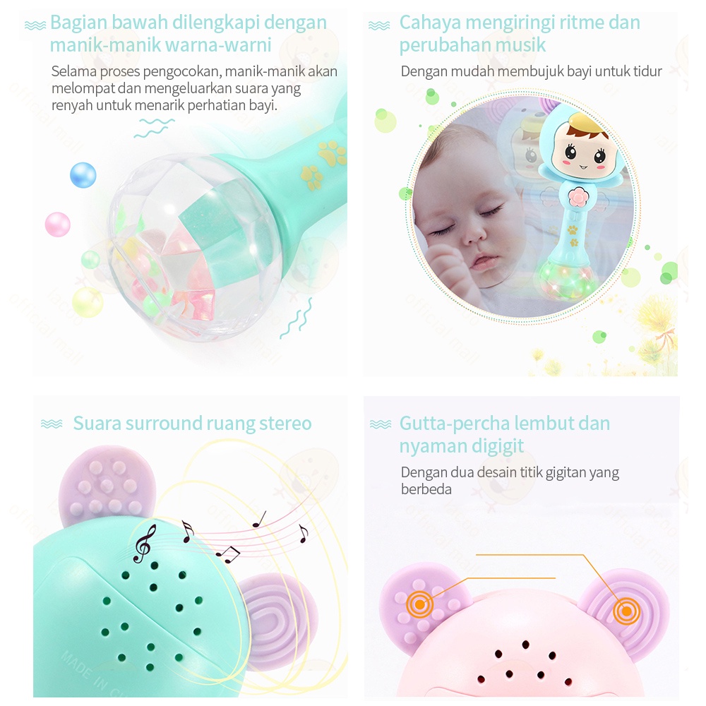 Lacoo Mainan Musik Bayi kartun Rattle stick anak dengan Lampu dan Teether