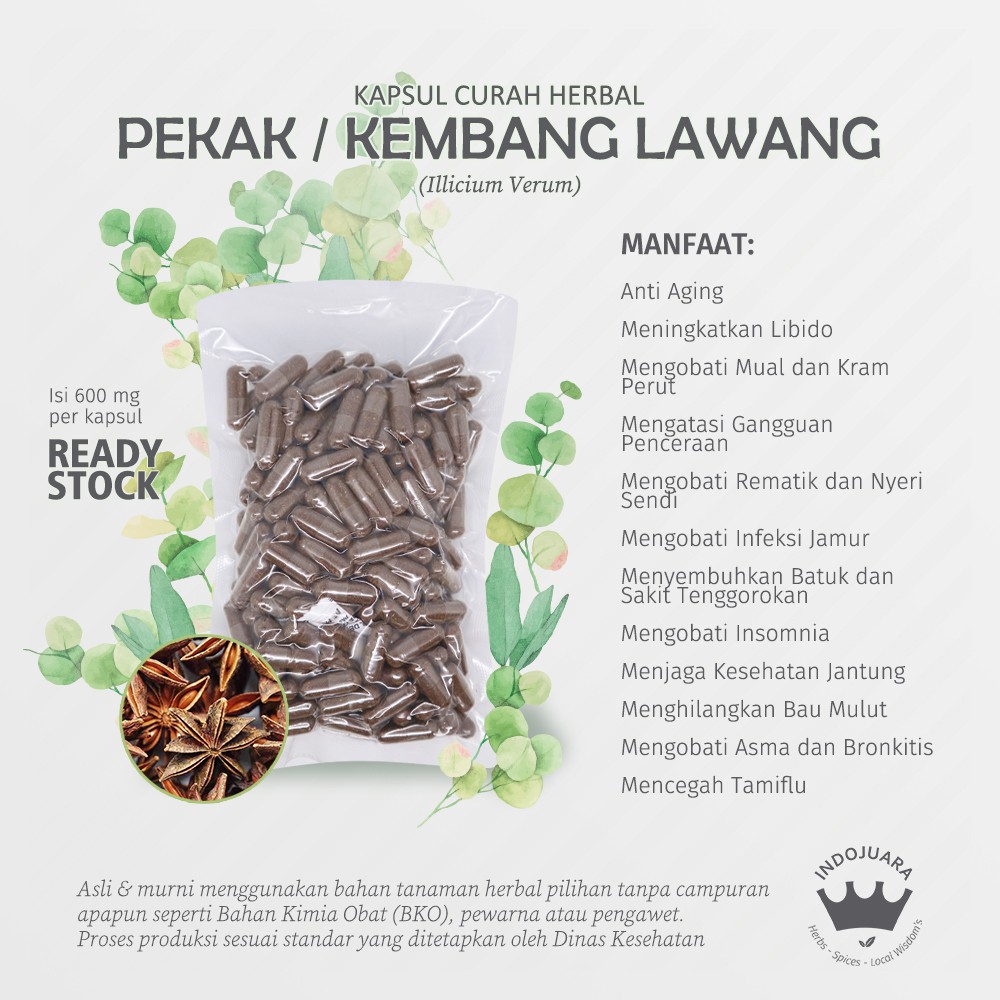 KEMBANG LAWANG Pekak 100 Kapsul Curah Herbal Libido Bau Mulut Insomnia