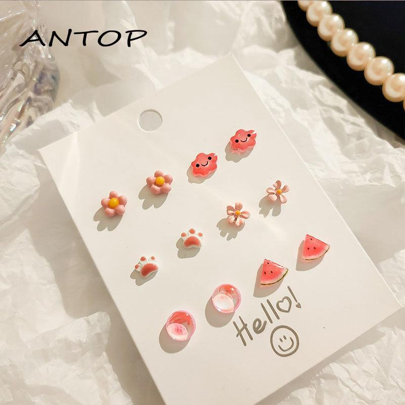 6 Pasangset Anting Tusuk Stud Motif Variasi Bahan Keramik Untuk Wanita