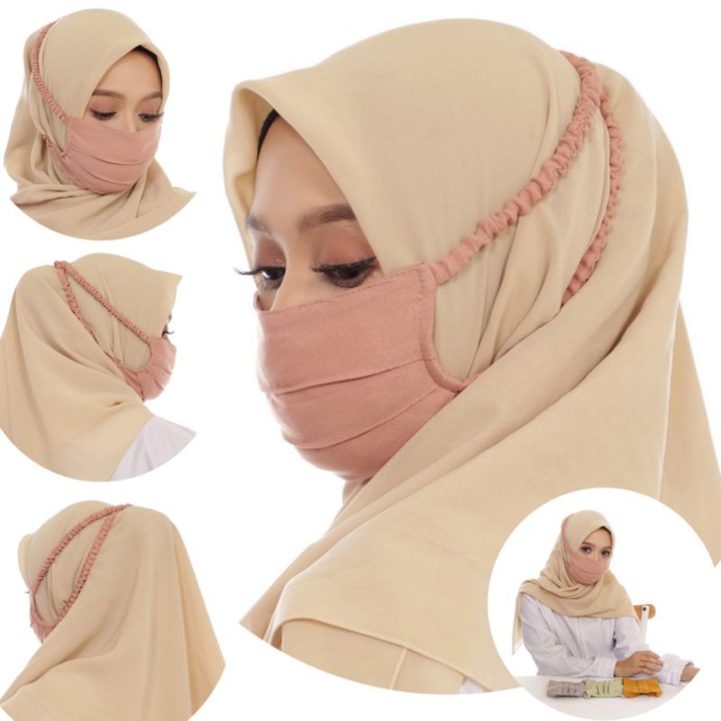 Masker Kain Polos Tali Serut Bahan Mosscrepe Lembut Dua Lapis Headloop Hijab Tali Serut Premium Shopee Indonesia