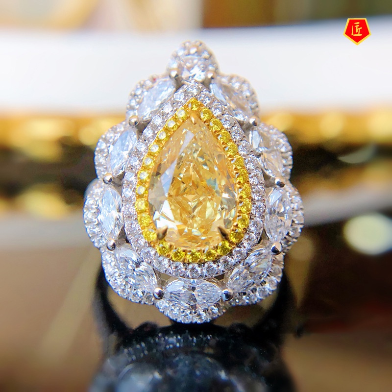 [Ready Stock]New Luxury Fully-Inlaid Yellow Diamond Ring