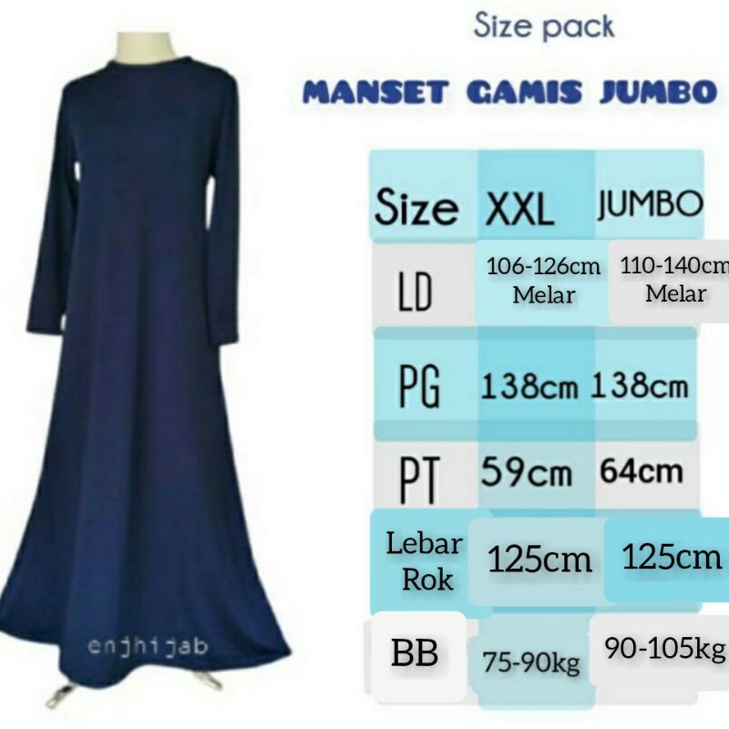 Manset Gamis Jumbo Dress Muslim Big Size Inner Jersey Premiumj