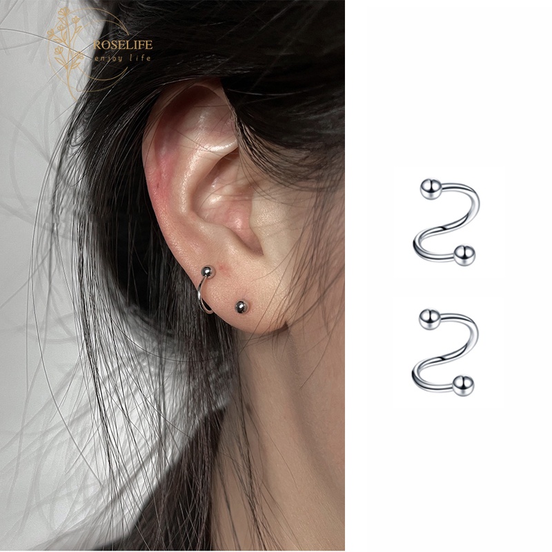 Roselife 1 Pasang Anting Tusuk Bentuk Spiral Bahan Stainless Steel Untuk Unisex