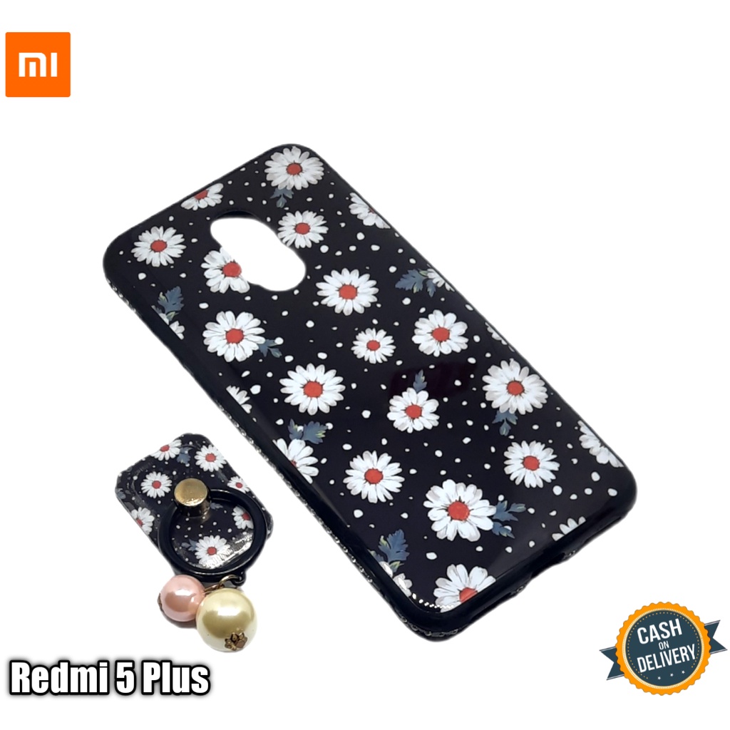 casing xiaomi redmi 5 plus case silikon motif bunga free ringstand cantik