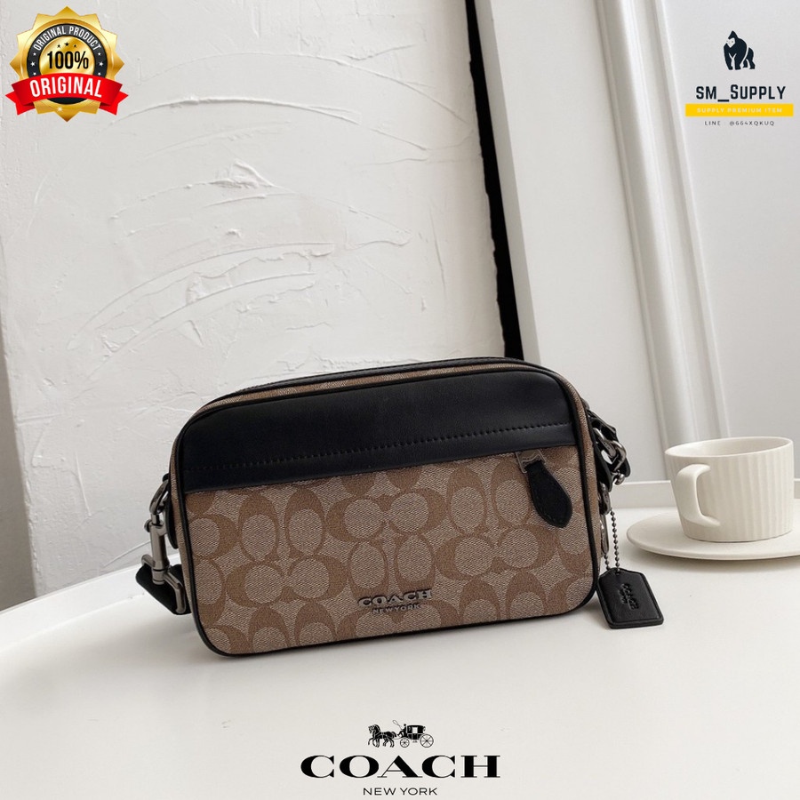 TAS COACH GRAHAM CROSSBODY BAG SIGNATURE CANVAS KHAKITAN COACH 50715