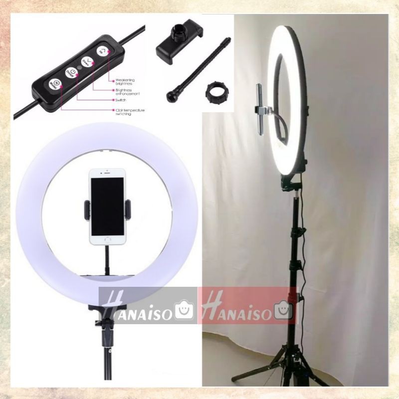 Termurah Medan HANAISO Ringlight Bicolor 18 inch 50cm 45cm 47cm 45 50 47 cm LED Ring light Lampu MUA LED 55W 5600k