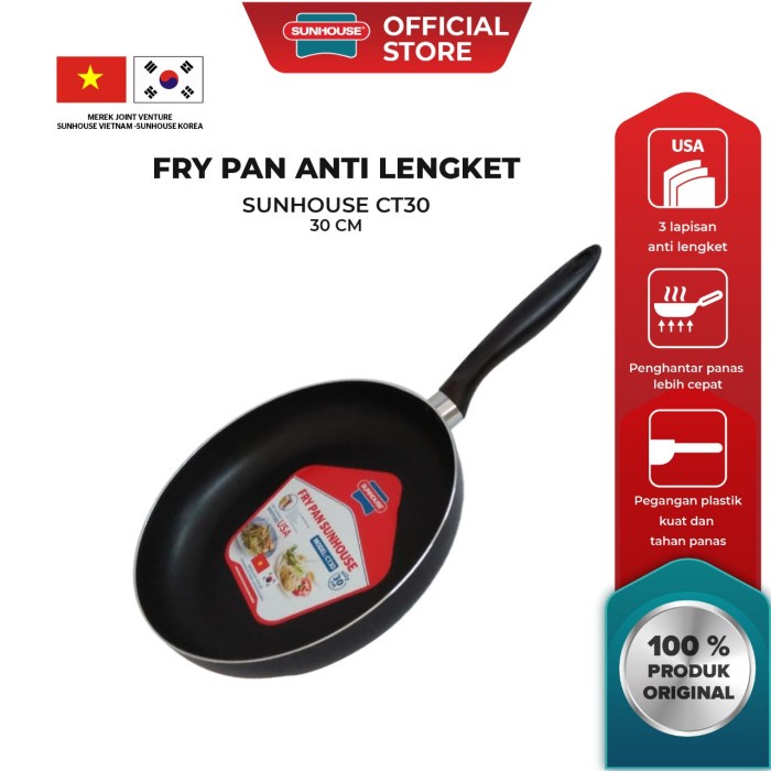 COD!!BARU!! Sunhouse CT-30 Plain Frypan Anti Lengket Hitam 30 cm 1 Pcs || Dapur || Peralatan Masak