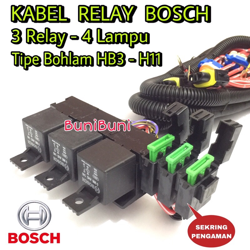 Kabel Relay BOSCH Komplit Untuk Lampu Mobil RUSH &amp; TERIOS - 3 Relay 4 Lampu - ORIGINAL