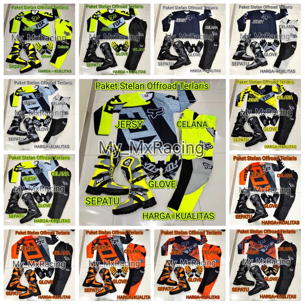 promo satu set sepatu cross trail jersey sett dan glove print terlaris setelan offroad motor cross trail