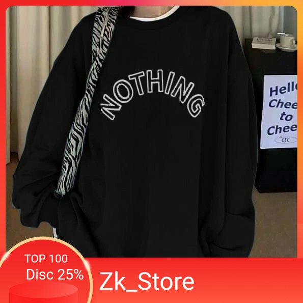 Sweater Oblong Switer Sweter Basic Unisex NOTHING - Hitam Wanita Sweeter Basic Unisex  Pria Sweeter 