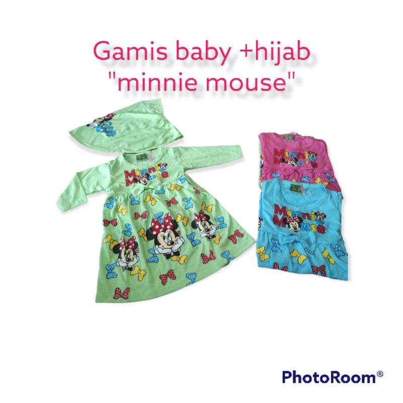 Gamis bayi satu set jilbab 1 tahunan MINNIE MOUSE