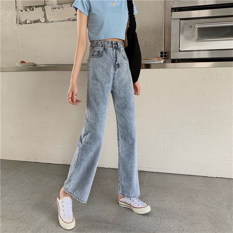 Celana panjang wanita baru slim-fit high-waist straight-leg wide-leg jeans