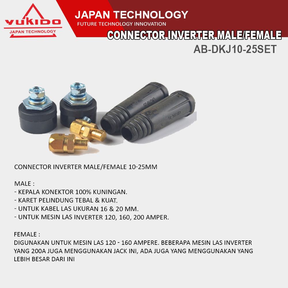 DIJAMIN AWET  2 SET KONEKTOR LAS Kabel Konektor Male Female Connector Las 10 - 25 mm Mesin Las YUKIDO CEWE COWO