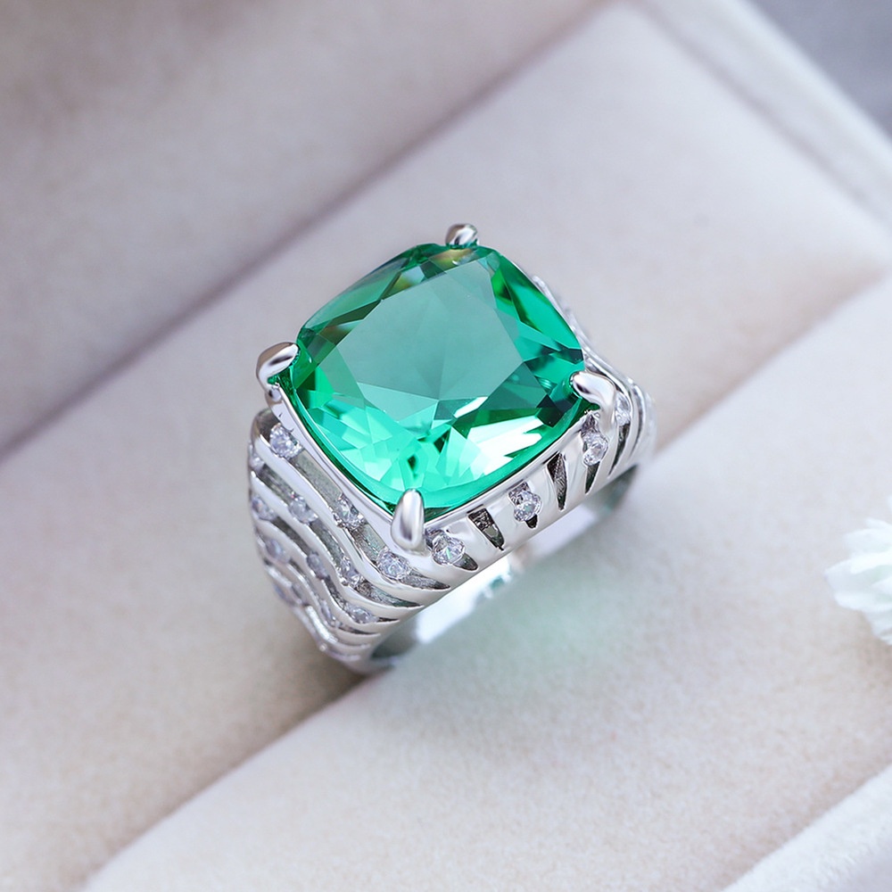 CINCIN BATU ZIRCON HIJAU RING SILVER ELEGAN RECOMMENDED