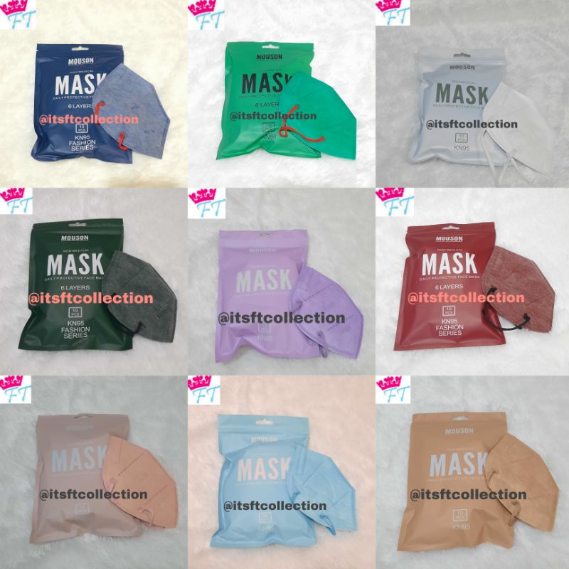 Masker MOUSON KN95 5ply & 6ply Blue, Denim, Soft Nude, Army, Green, Maroon, Coffee, Lilac, White