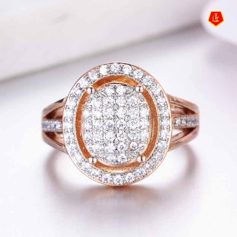 [Ready Stock]Fashionable Elegant Full Diamond 18K Rose Gold Color Separation Ring