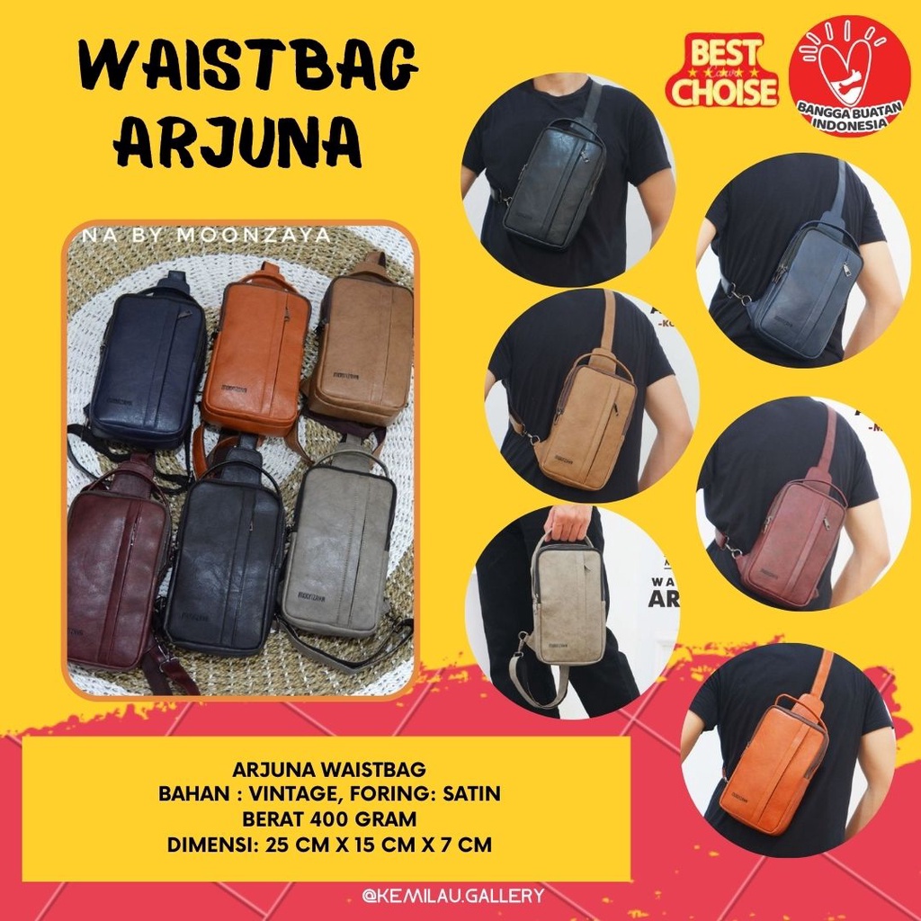 Tas Pria Waistbag Arjuna Original Moonzaya bahan Leather sintetis