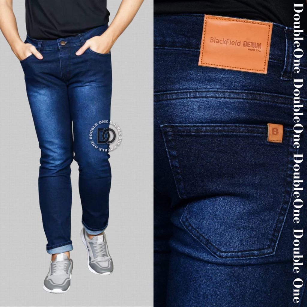 DOUBLE ONE Celana Jeans Jumbo Pria Stretch Meral - Celana Jeans Pria Big Size S-5XL Original BLACK FIELD