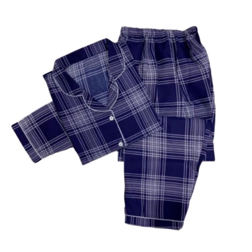 BAJU TIDUR WANITA LENGAN PANJANG / PIYAMA WANITA CANTIK BAHAN KATUN MOTIF KOTAK GUILEN PP-PP GUILEN NAVY