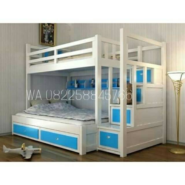 Bunkbed Tempat Tidur Kamar Anak, Dipan Ranjang Jati Susun Tingkat Minimalis Untuk Anak