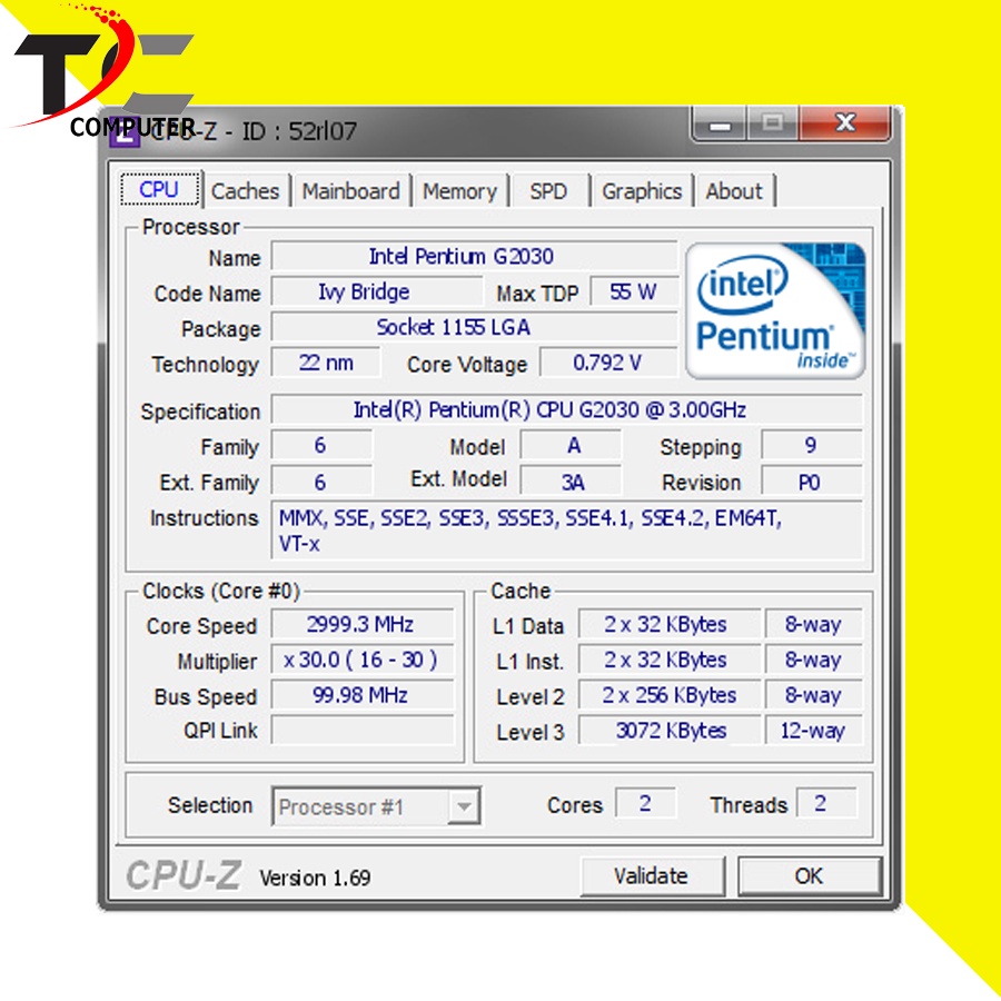 Processor Intel Pentium G2030 + FAN INTEL