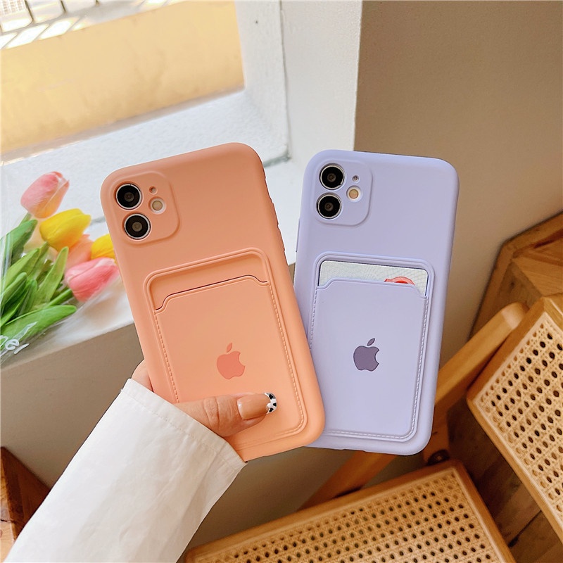 Silicone Card Holder Case Iphone 11 13 12 Pro Max Xs Max XR 7 8 Plus Se2020 dengan Logo All-Inclusive Portable Anti Jatuh Pelindung Case