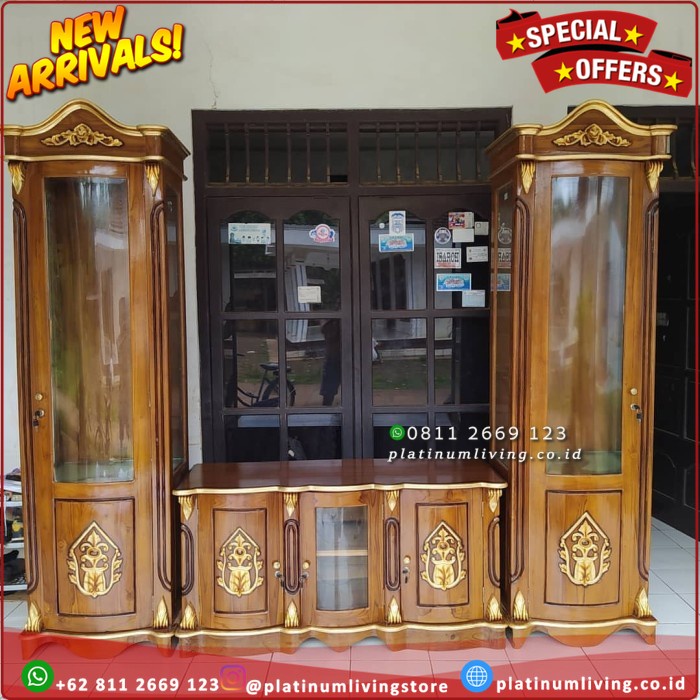 Bufet Tv Jati Ukiran Minimalis 1 Set Lemari Tv Jati Set Meja Tv Jati Platinumliving Furniture Indone
