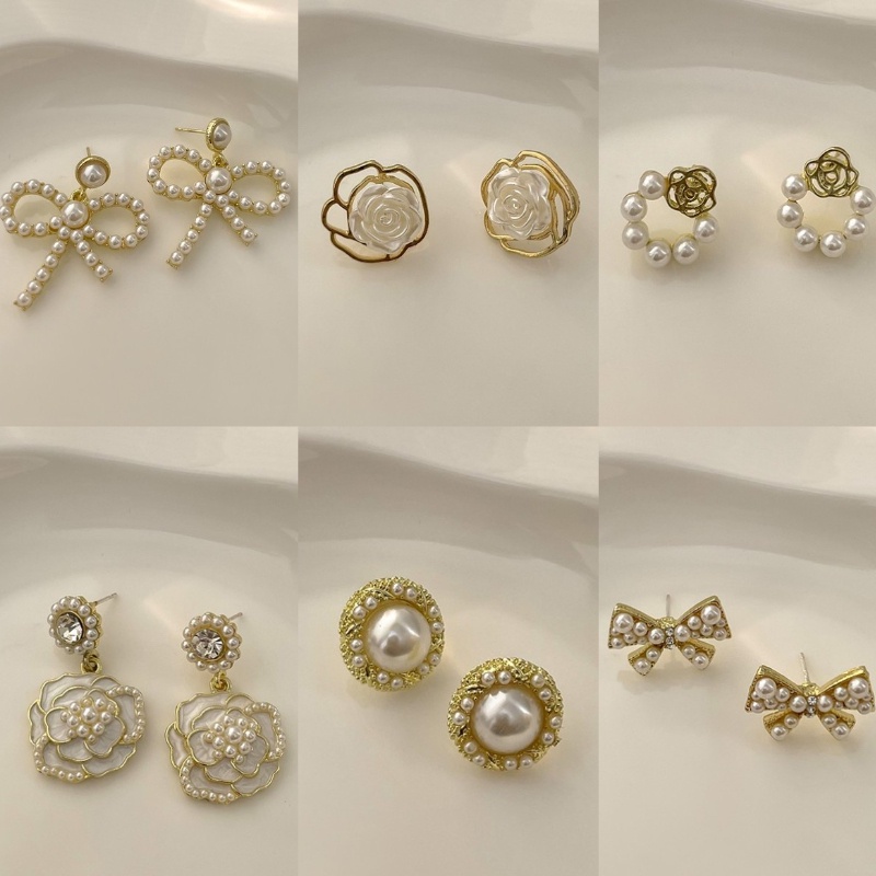 Anting Stud Mutiara Berlian Imitasi Gaya Retro Untuk Wanita