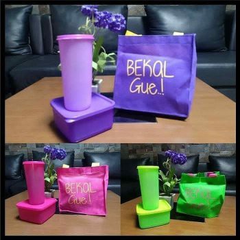 Tempat bekal makan set BEKAL GUE tempat makan dan botol 1 gratis tas
