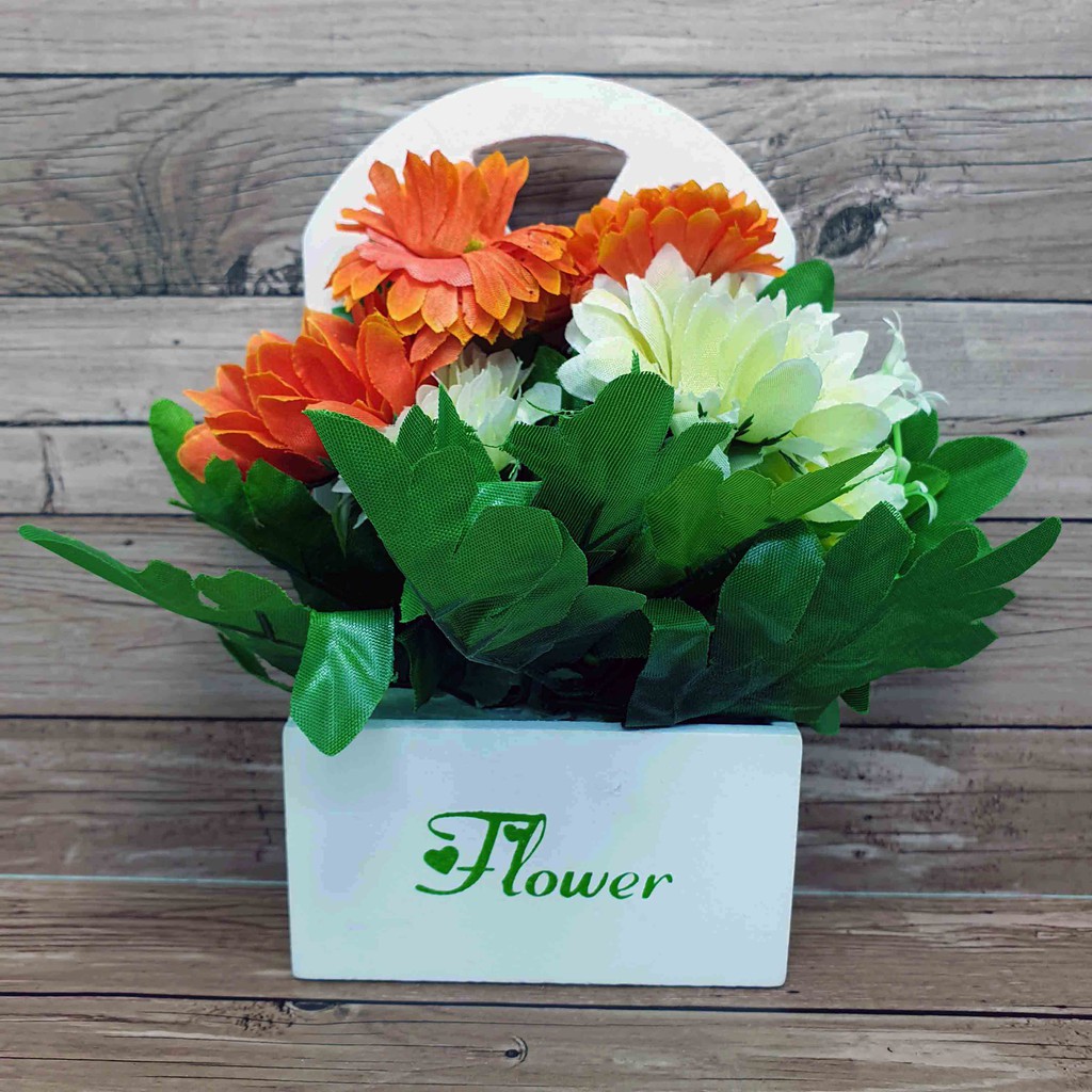 Hiasan Bunga Gantung Alternatif 1/  Bunga Dinding/ Bunga Plastik/  Bunga Artificial/ Bunga Palsu-Orange Putih