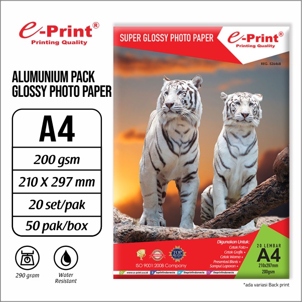 

e-Print Glossy A4 (Alumunium Pack) 200GSM
