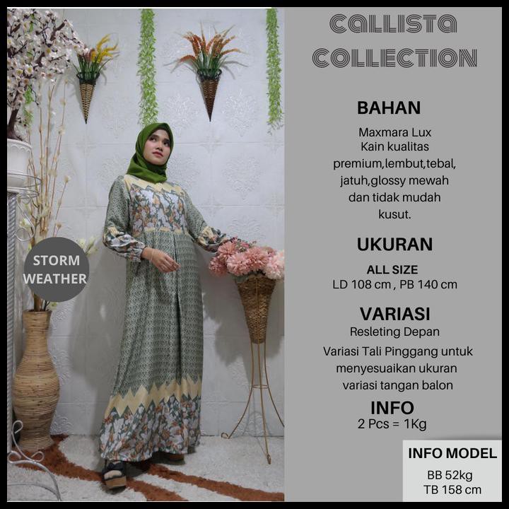 Gamis Maxmara Lux Motif Bunga Corak - Hijau