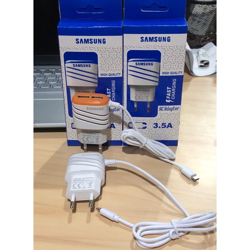 CHARGER SAMSUNG GARIS LED 2.1A USB 2PORT KABEL MICR USB PACKING IMPORT