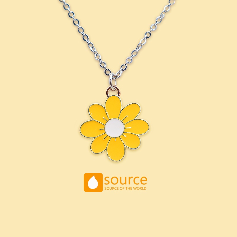 Kalung Rantai Liontin Bunga Warna-Warni Bahan Stainless Steel Alloy Untuk Wanita