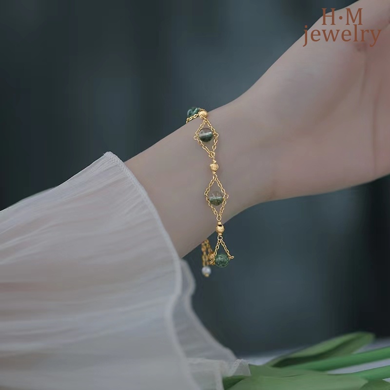 Gelang Tangan Manik-Manik Kristal Kuarsa Phantom Hijau 2022 Untuk Wanita