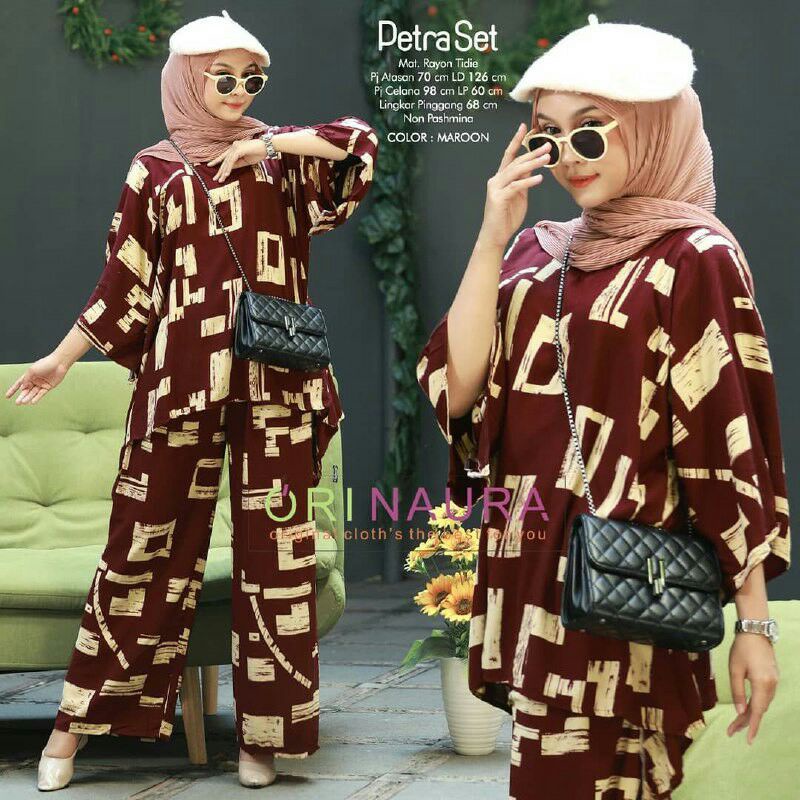 Daster Arab Petra Set || One Set Batwing Waka Waka Jumbo Setelan Celana Kulot Big Size Fashion Batik