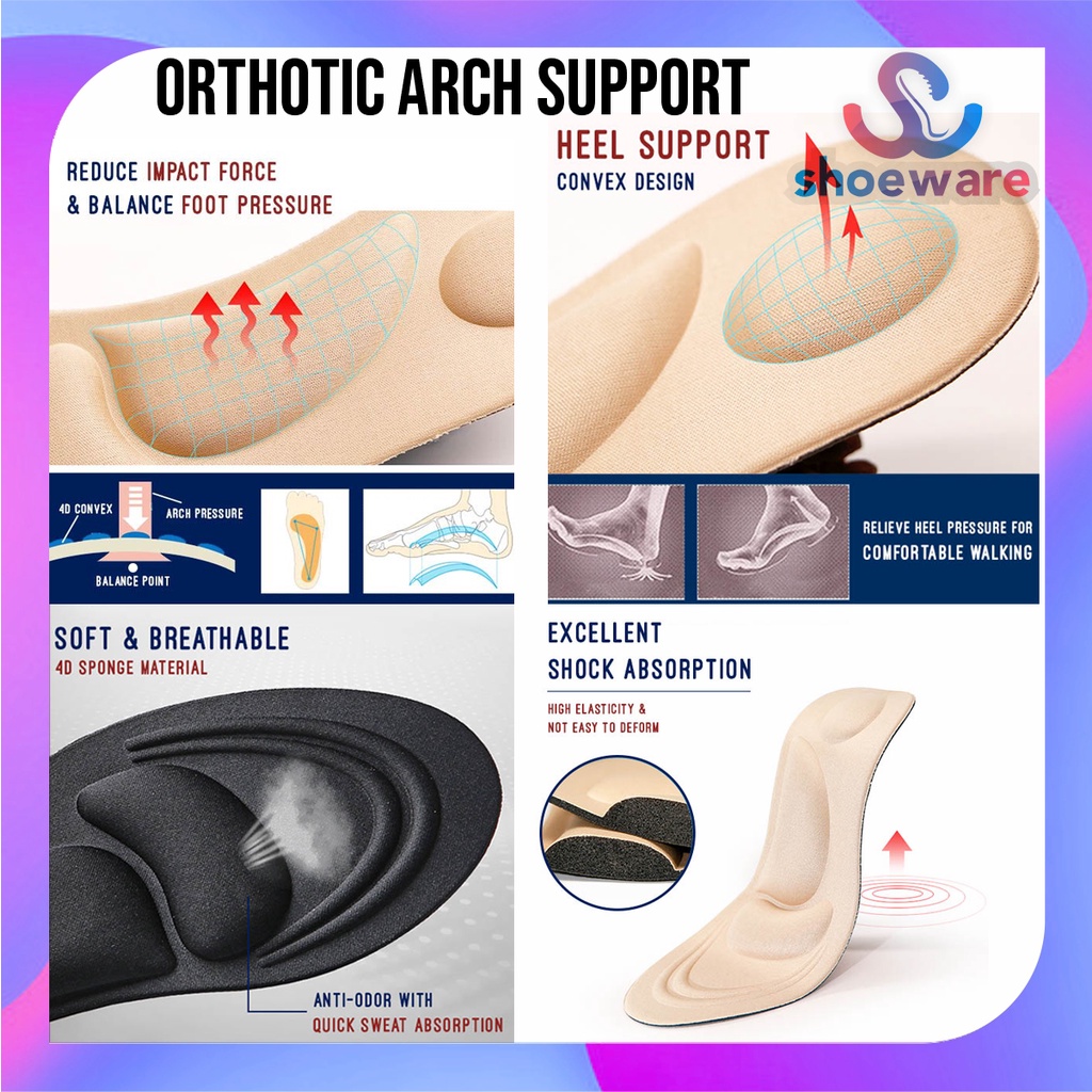 INSOLE MEMORY FOAM 4D ALAS SEPATU ORTHOPEDIC ARCH SUPPORT