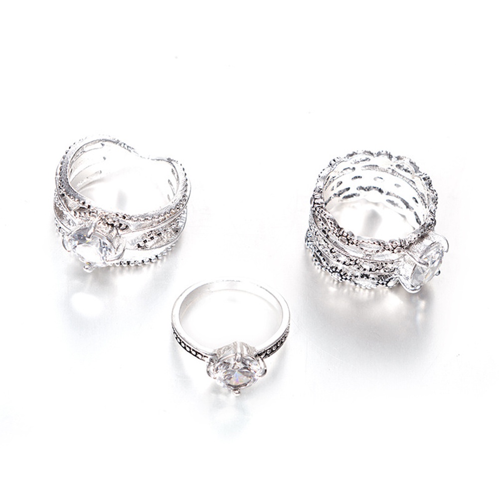 Hu Hu Hu Hu Hu Alat Bantu Pasang Kacamata♡ 3pcsset Cincin Vintage Desain Hollow Hias Berlian Imitasi Untuk Wanita