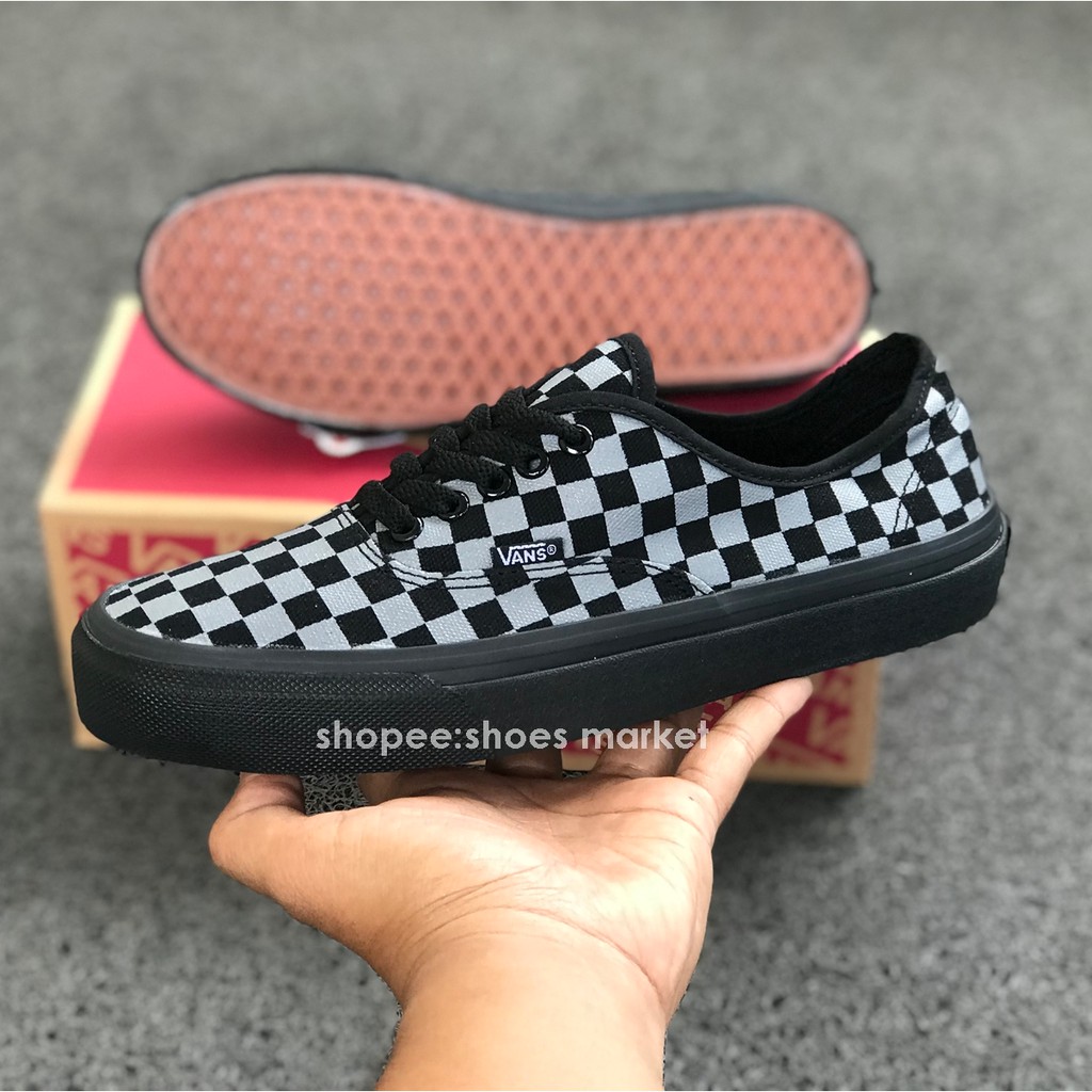 VANS AUTHENTIC CHECKERBOARD BLACK GREY SOL HITAM